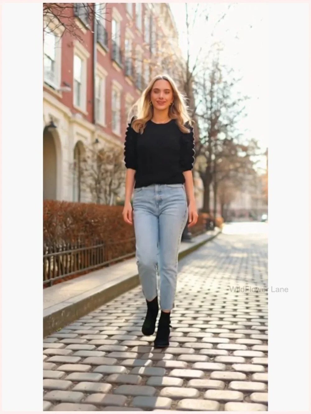 Ruffle Sleeve Sweater Crew Neck Ribbed Knit Pullover Trendy Blouse